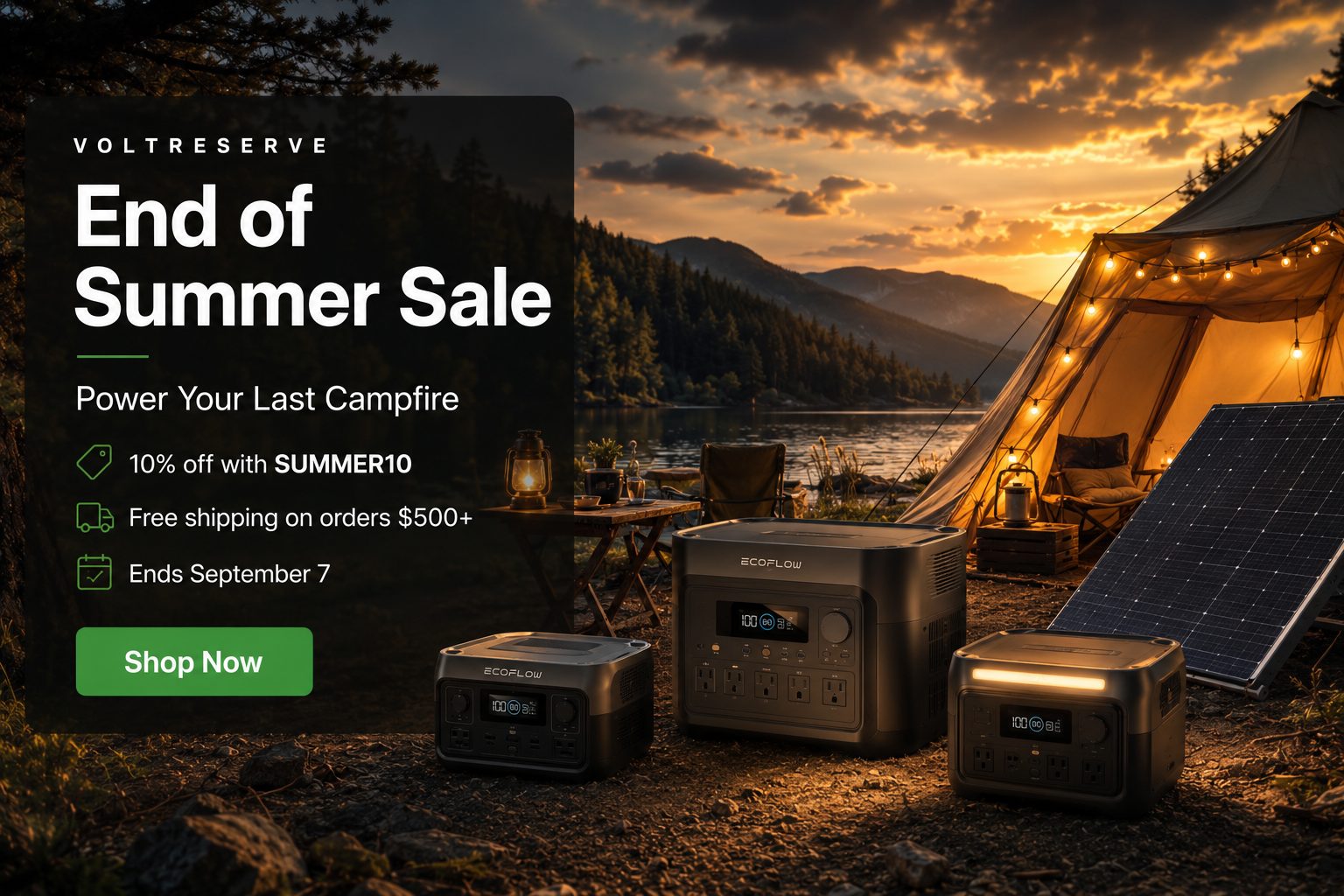 VoltReserve End of Summer Sale, 10% off with SUMMER10, free shipping on orders $500+, ends September 7